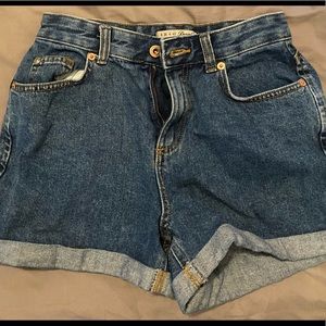 Dark wash high rise denim mom shorts
